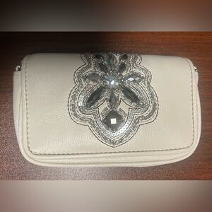 Brighton Cream/White Soft Leather Beaded Details Magnetic Mini Shoulder Bag